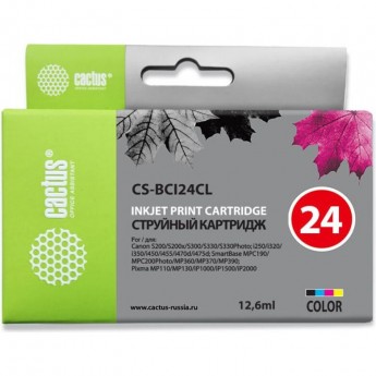 Струйный картридж CACTUS CS-BCI24CL (BCI-24) для Canon BJ-i250, i320, i350, i450, i475, BJ-S200, S300, S330; Pixma iP1000, iP1500, iP2000, MP110, MP130, MP410, MP430; SmartBase MP360, MP390, MPC190, MPC200, цветной, 12,6 мл