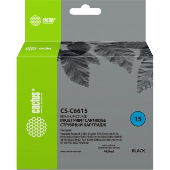 Струйный картридж CACTUS CS-C6615 (HP 15) для HP Color Copier 310, DeskJet 3820, 840, 840C, 916C, 920, 920C, 940, 940C, Digital Copier Printer 310, Fax 1230, OfficeJet 5105, 5110, V30, V40, V45, PSC 500, 750, 950, черный, 44 мл