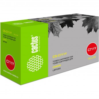 Лазерный картридж CACTUS CS-C711Y (Cartridge 711) для Canon imageClass MF9220, MF9220cdn, MF9280; LBP 5300 i-Sensys, 5360 i-Sensys; MF8450 i-Sensys, 9130 i-Sensys, 9170 i-Sensys, 9220 i-Sensys, 9280 i-Sensys, желтый, 6 000 стр.