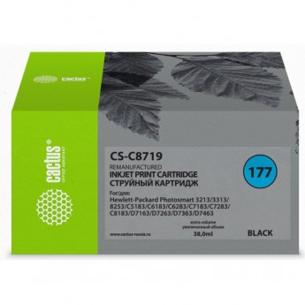 Струйный картридж CACTUS CS-C8719 (HP 177XL) для HP PhotoSmart 3100, 3210, 3213, 3310, 3313, C5183, C6100, C6183, C6200, C6283, C7183, C7200, C7280, C7283, C8183, D7100, D7160, D7300, D7363, D7463, увеличенной емкости, черный, 38 мл
