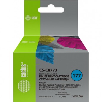 Струйный картридж CACTUS CS-C8773 (HP 177) для HP PhotoSmart 3100, 3210, 3213, 3310, 3313, C5183, C6100, C6183, C6200, C6283, C7183, C7200, C7280, C7283, C8183, D7100, D7160, D7163, D7300, D7363, D7463, желтый, 11,4 мл