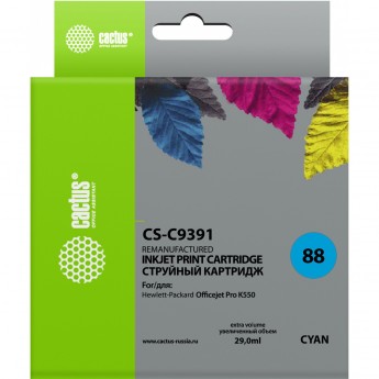 Струйный картридж CACTUS CS-C9391 (HP 88XL) для HP OfficeJet K5300 Pro, K5400 Pro, K550 Pro, K8600 Pro, L7400 Pro, L7480 Pro, L7500 Pro, L7580 Pro, L7590 Pro, L7680 Pro, L7780 Pro, увеличенной емкости, голубой, 29 мл