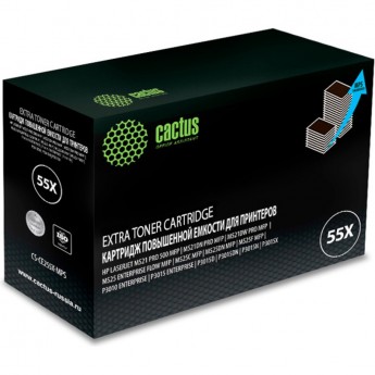 Лазерный картридж CACTUS CS-CE255X-MPS (HP 55X) для HP LaserJet M521 Pro 500 MFP, M521dn Pro MFP, M521dw Pro MFP, M525, M525c MFP, M525f, P3010, P3015, P3015d, P3015dn, P3015x, черный, для увеличенной емкости, 15 000 стр.