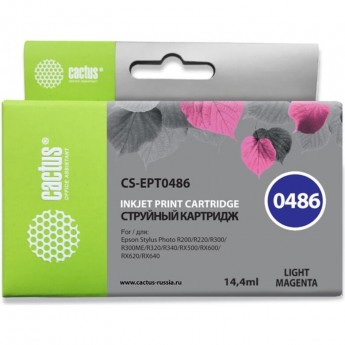 Струйный картридж CACTUS CS-EPT0486 (T0486) для принтеров Epson PM A870, D770; Epson Stylus Photo R200, R210, R220, R300, R310, R320, R340, R350, RX300, RX320, RX500, RX510, RX600, RX620, RX630, RX640, светло-пурпурный, 14,4 мл