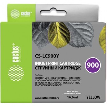 Струйный картридж CACTUS CS-LC900Y (LC900Y) для принтеров Brother DCP-110c, 115c, 117c, 120c, 310cn, 315cn, 340cw, MFC-210c, 215c, 3240c, 3340cn, 410cn, 425cn, 5440cn, 5840cn, 620cn, 640cw, желтый, 16,6 мл