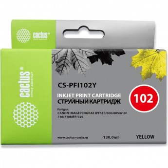 Струйный картридж CACTUS CS-PFI102Y (PFI-102Y) для Canon ImagePrograf iPF500, iPF510, iPF600, iPF605, iPF610, iPF650, iPF655, iPF700, iPF710, iPF720, iPF750, iPF760, iPF760 MFP M40, iPF765, iPF765 MFP, LP17, LP24, желтый, 130 мл