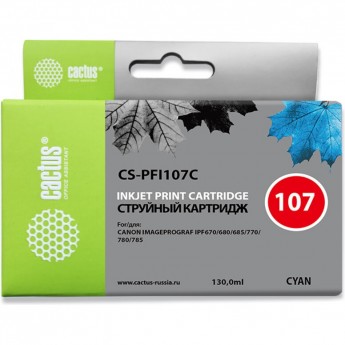 Струйный картридж CACTUS CS-PFI107C (PFI-107) для Canon ImagePrograf iPF670, iPF670 MFP L24, iPF680, iPF681, iPF685, iPF686, iPF770, iPF770 MFP L36, iPF780, iPF780 MFP M40, iPF781, iPF785, iPF785 MFP M40, iPF786, голубой, 130 мл