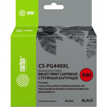 Струйный картридж CACTUS CS-PG440XL (PG-440XL) для Canon Pixma MG2140, MG2240, MG2245, MG3140, MG3240, MG3540, MG3640, MG4140, MG4240, MG4250, MX375, MX394, MX454, MX474, MX514, MX524, MX534, TS5140, черный, 20 мл
