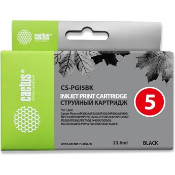 Струйный картридж CACTUS CS-PGI5BK (PGI-5BK) для Canon Pixma iP3300, iP3500, iP4200, iP5200, iP5200r, iP5300, iP7500, iP7600, iX4000, iX5000, MP500, MP510, MP520, MP600, MP800,MP950, MP960, MP970, MX700, MX850, черный, 23,6 мл