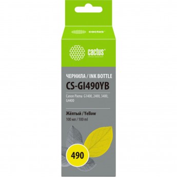 Чернила CACTUS CS-GI490YB для Canon Pixma G1400, G2400, G3400, желтый, 100 мл