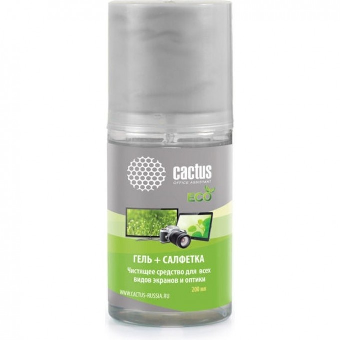 Чистящий набор (салфетка + гель) CACTUS для экранов и оптики 1шт 18x18см 200мл CS-S3004E