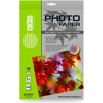 Фотобумага CACTUS CS-GA4180100 A4 180г/м2 белая глянцевая для струйной печати 100л