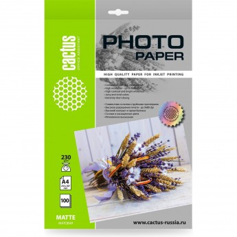 Фотобумага CACTUS CS-MA4230100 A4 230г/м2 белая матовая для струйной печати 100л