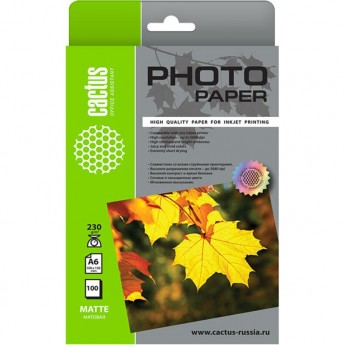 Фотобумага CACTUS CS-MA6230100, формат 10x15, 230г/м2, белая