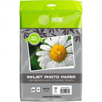 Фотобумага CACTUS CS-MA414020ED, формат A4, 140г/м2, белая