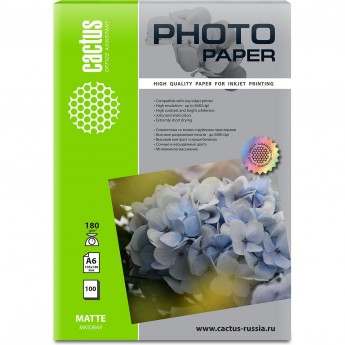 Фотобумага CACTUS CS-MA6180100, формат A6, 180г/м2, белый