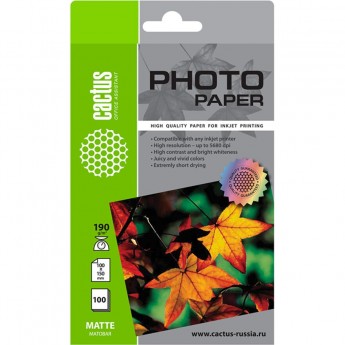 Фотобумага CACTUS CS-MA6190100, формат А6, 190г/м2, белая