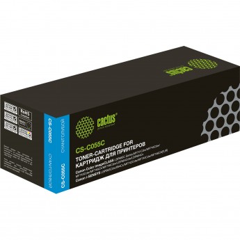 Лазерный картридж CACTUS CS-C055C (Canon 055 C) для Canon LBP663Cdw, LBP664Cx, MF746Cx, MF742Cdw, MF744Cdw, голубой, 2 100 стр.