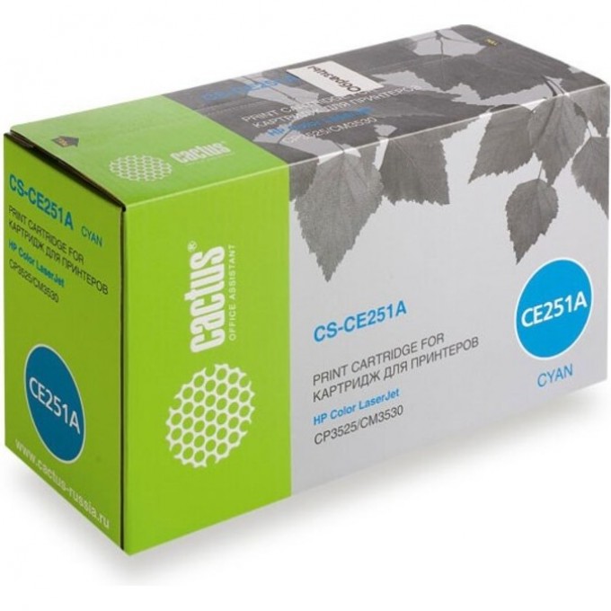 Лазерный картридж CACTUS (HP 504A) для принтеров HP Color LaserJet CM3530, CM3530fs MFP, CP3520, CP3525, CP3525dn, CP3525x, голубой, 7 000 стр. CS-CE251A