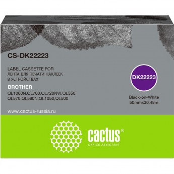 Ленточный картридж CACTUS CS-DK22223 для Brother P-touch QL-500, QL-550, QL-700, QL-800, черный