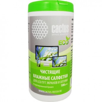 Салфетки CACTUS для экранов и оптики туба 100шт влажных