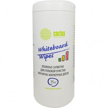 Салфетки CACTUS для маркерных досок туба 75шт влажных