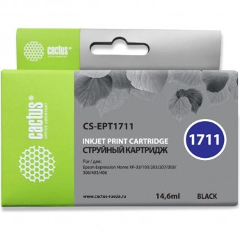 Струйный картридж CACTUS CS-EPT1711 (17XL) для принтеров Epson Expression Home XP-33, XP-103, XP-203, XP-207, XP-303, XP-306, XP-313, XP-323, XP-403, XP-406, XP-413, XP-423, черный, 14,6 мл