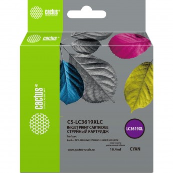 Струйный картридж CACTUS CS-LC3619XLC для Brother MFC J2330dw, J2730dw, J3530dw, J3930dw, увеличенной емкости, голубой, 18,4 мл