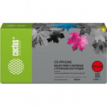 Струйный картридж CACTUS CS-PFI320C для Canon imagePROGRAF TM-200, TM-200 MFP L24ei, TM-205, TM-300, голубой, 300 мл