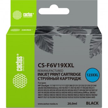 Струйный картридж CACTUS CS-F6V19XXL (HP 123XL) для HP DeskJet 1110, 1111, 1112, 2130, увеличенной емкости, черный, 20 мл