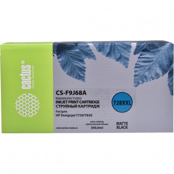 Струйный картридж CACTUS CS-F9J68A (HP 728) для HP DesignJet T730, T830, увеличенной емкости, черный матовый, 300 мл