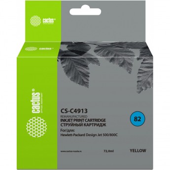 Струйный картридж CACTUS CS-C4913 (HP 82) для HP DesignJet 500, 500 Plus, 500ps, 500ps Plus, 510, 510ps, 800, 800ps, 815 MFP, 820 MFP, Copier CC800, Copier CC800ps, желтый, 72 мл