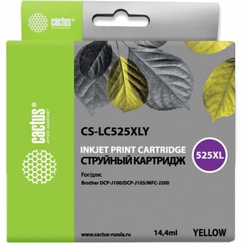 Струйный картридж CACTUS CS-LC525XLY (LC525XL-Y) для принтеров Brother DCP J100, MFC J200, увеличенной емкости, желтый, 14,4 мл