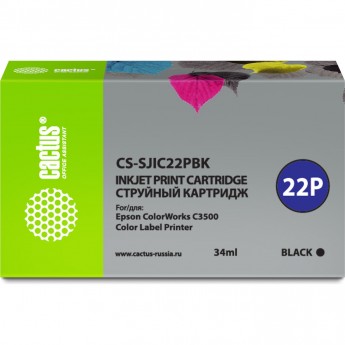 Струйный картридж CACTUS CS-SJIC22PBK (SJIC22P) для Epson ColorWorks C3500, черный, 34 мл.