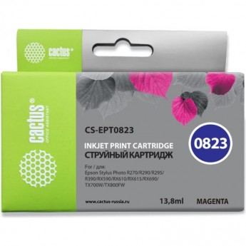 Струйный картридж CACTUS CS-EPT0823 (T0823) для Epson Stylus Photo R270, R290, R295, R390, RX590, RX610, RX615, RX690, TX650, TX659, TX700w, TX710w, TX800fw, T50, T59, пурпурный, 13,8 мл