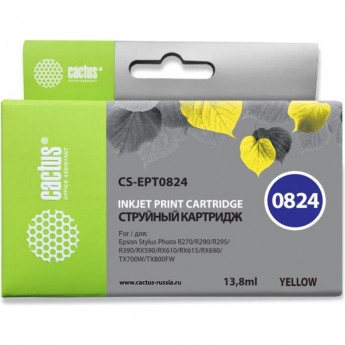 Струйный картридж CACTUS CS-EPT0824 (T0824) для Epson Stylus Photo R270, R290, R295, R390, RX590, RX610, RX615, RX690, TX650, TX659, TX700w, TX710w, TX800fw, T50, T59, желтый, 13,8 мл